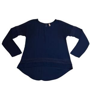 Xhilaration Crew Neck Lace Trim Blouse Size S Boho Chiffon High Low Hem Casual